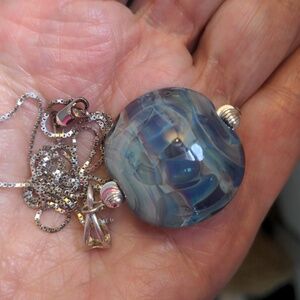 Artisan Sterling silver pendant necklace. Handcrafted Lampwork glass. Blue 20"